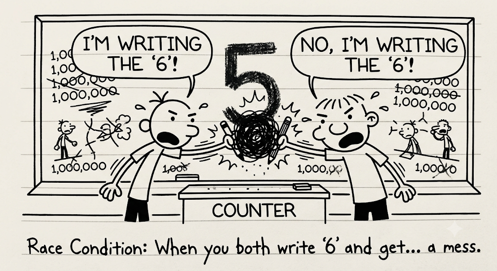 Fig-3: Race condition — interleaved counter increments